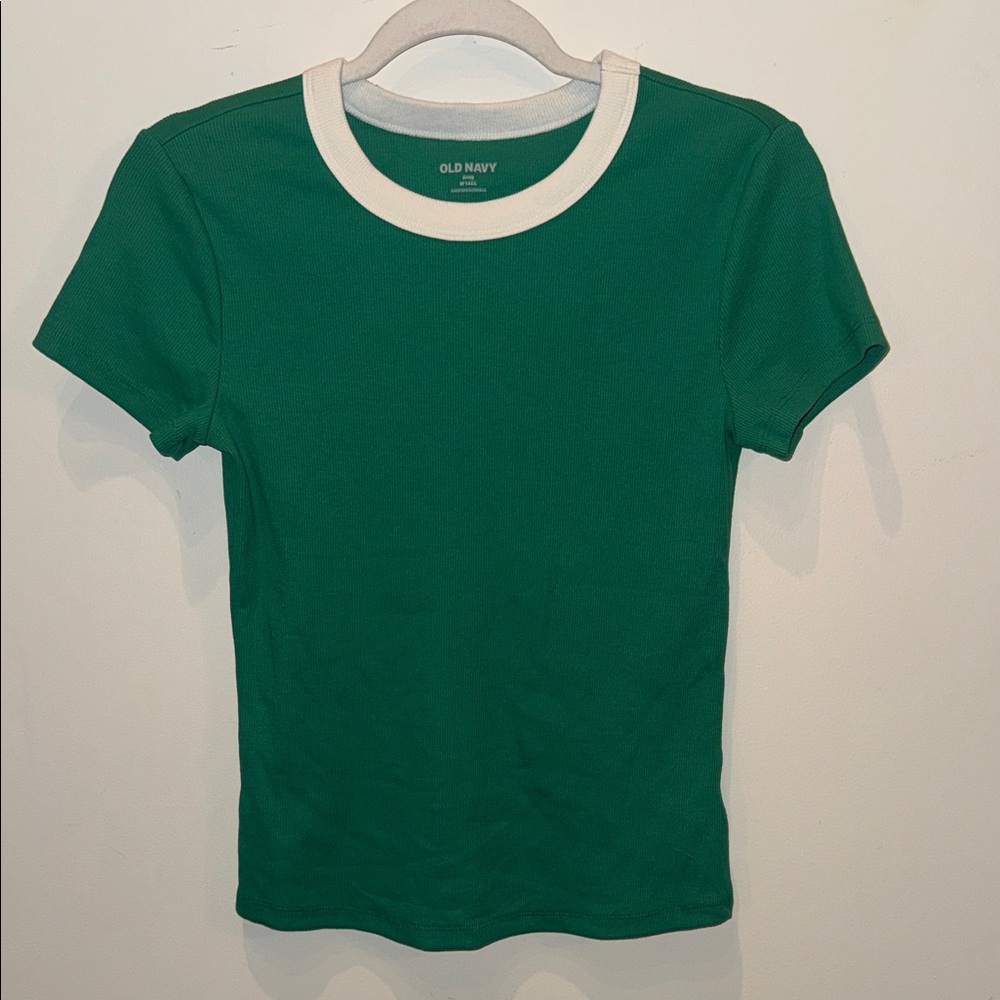 Old Navy Emerald Green Tee with White Neck Trim